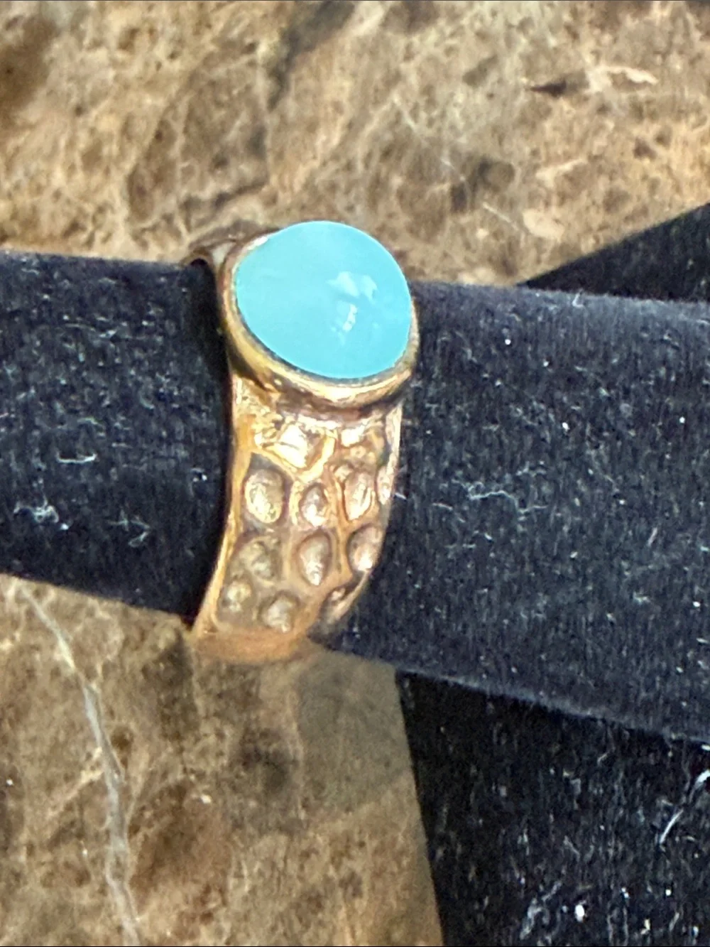 Gold-Tone Ring with  Blue chalcedony Cabochon size 6 open back